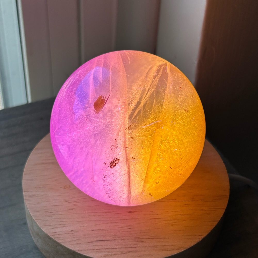 Aura Clear Quartz Pink & Orange Crystal Sphere